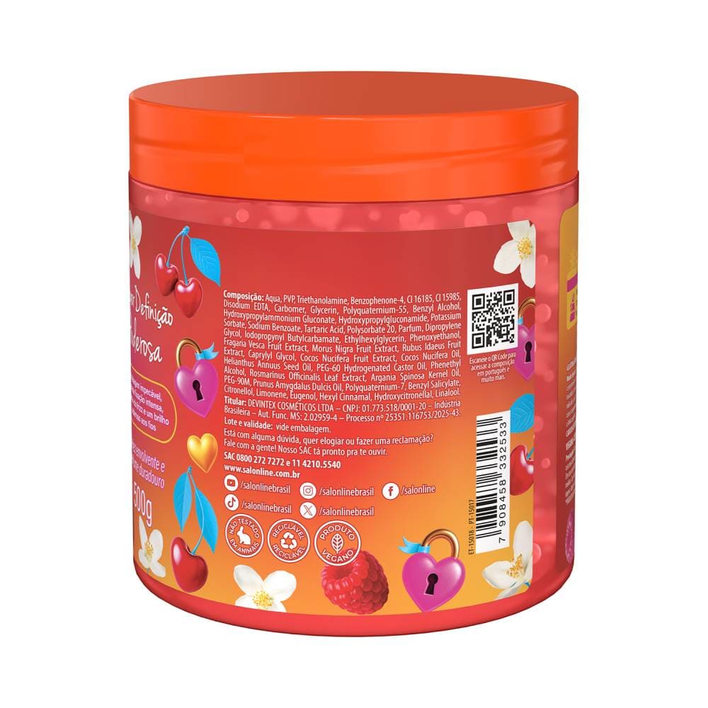 Vista traseira do pote de gelatina Salon Line Xêrosa Glamour Chic 500g com ingredientes e informações