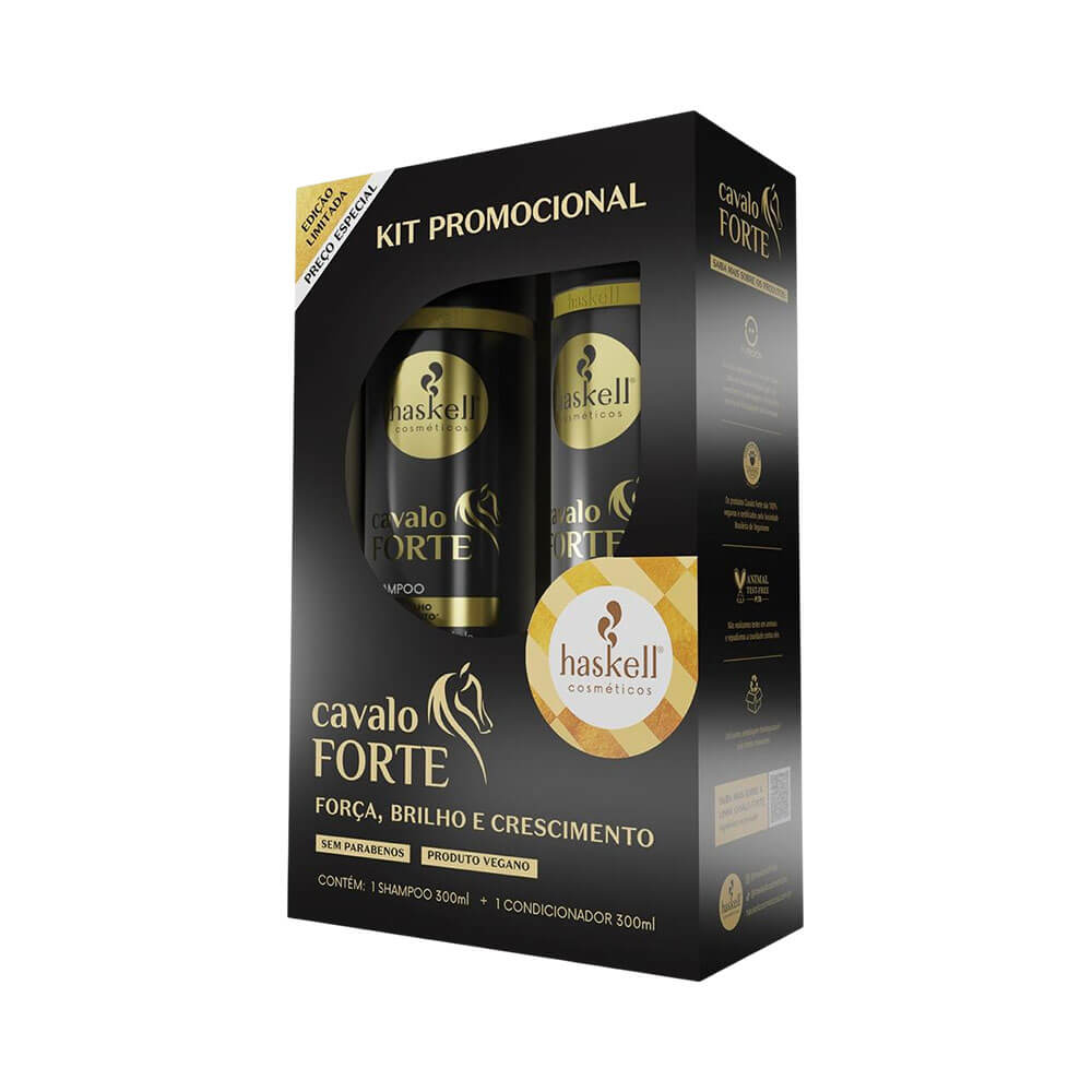 Embalagem do Kit Haskell Cavalo Forte com shampoo e condicionador 500ml