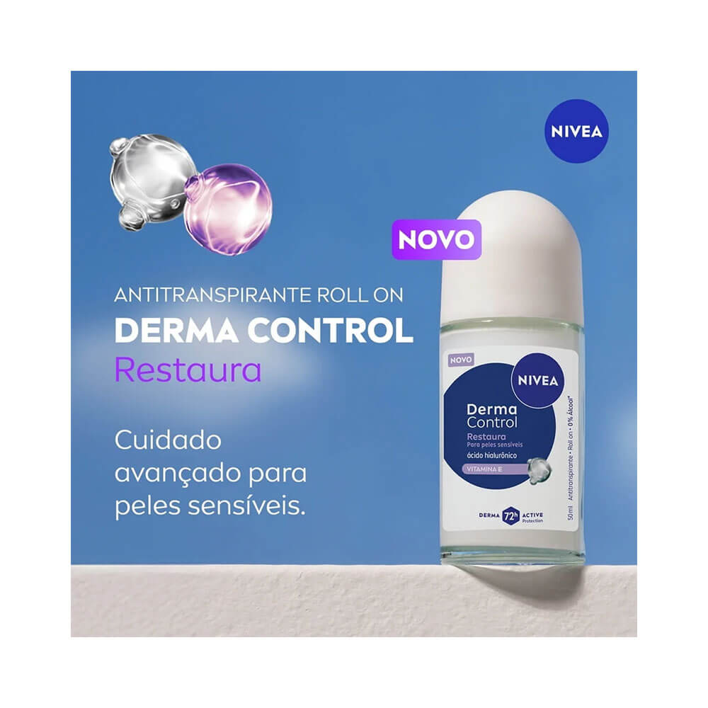 Desodorante Roll-On Nivea Derma Control Restaura 50ml em fundo azul