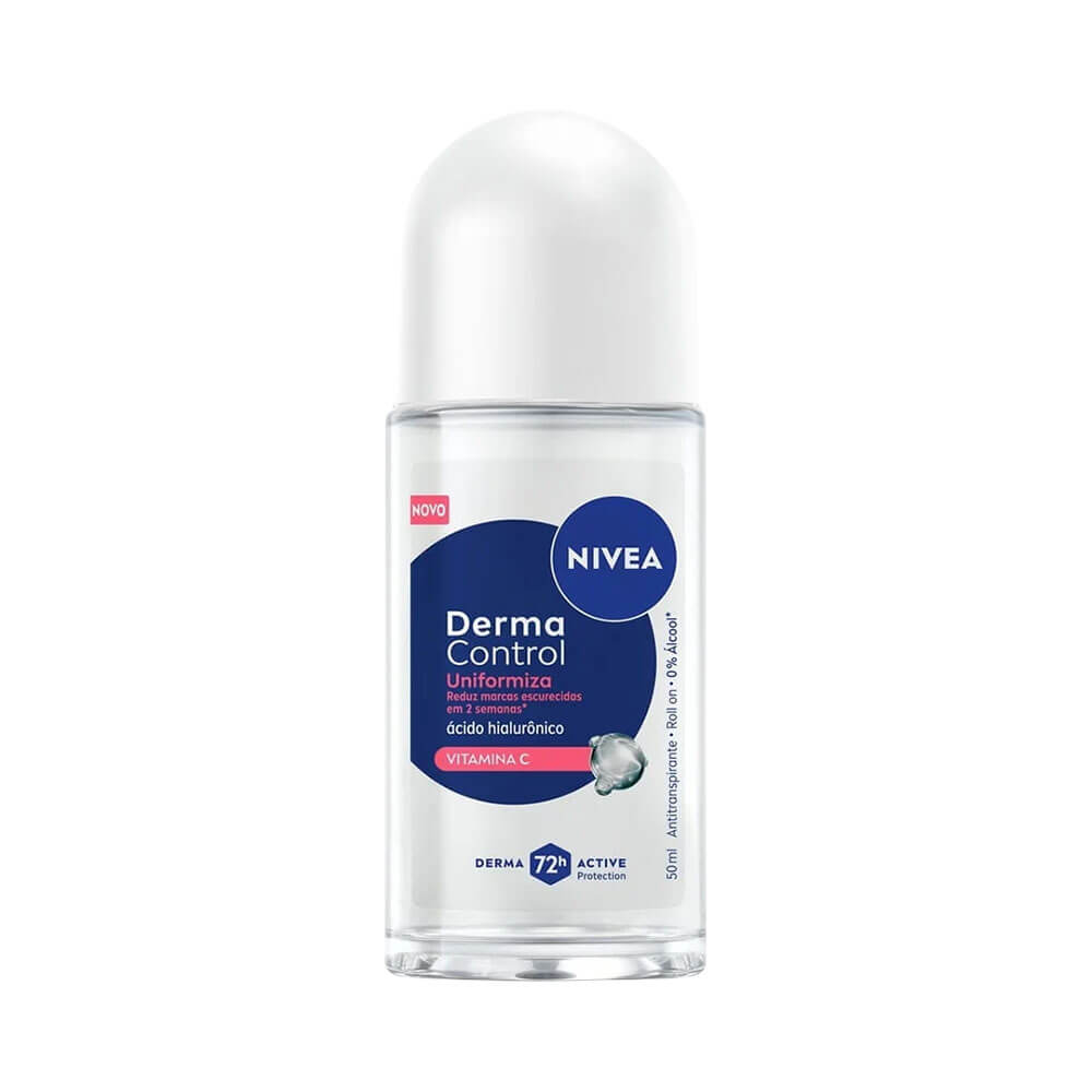 Desodorante Nivea Derma Control Uniformiza 50ml em fundo branco e azul