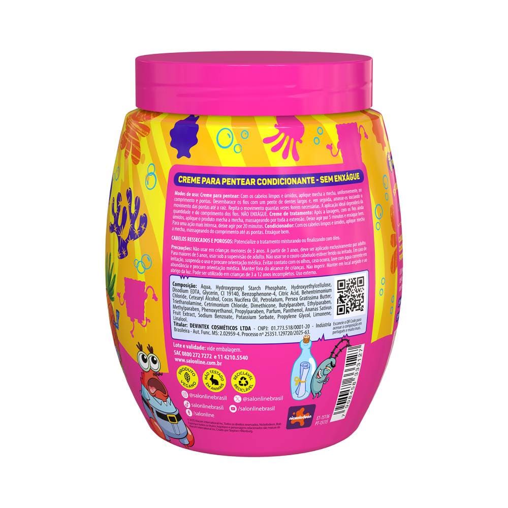 Parte traseira do creme para pentear Salon Line Kids Bob Esponja Definição Máxima 1kg com informações detalhadas
