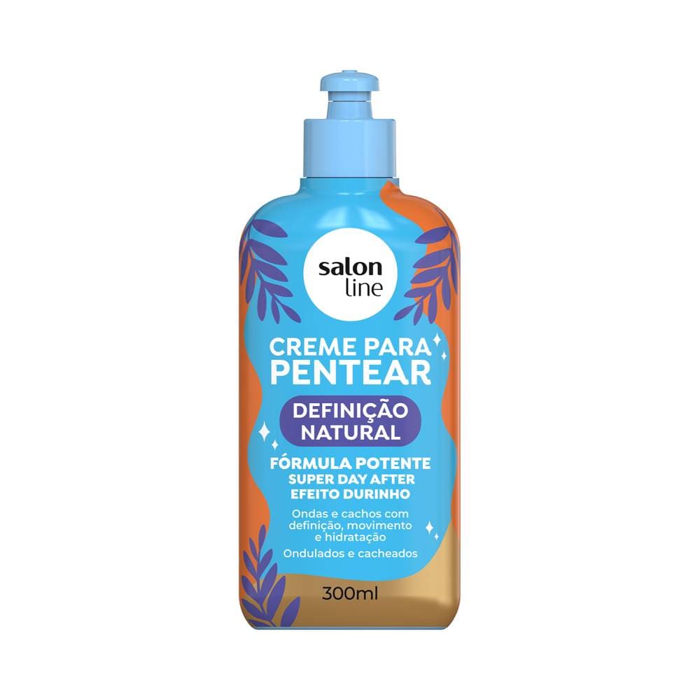 Frontal do creme para pentear Salon Line Definição Natural 300ml com embalagem azul clara e detalhes laranja