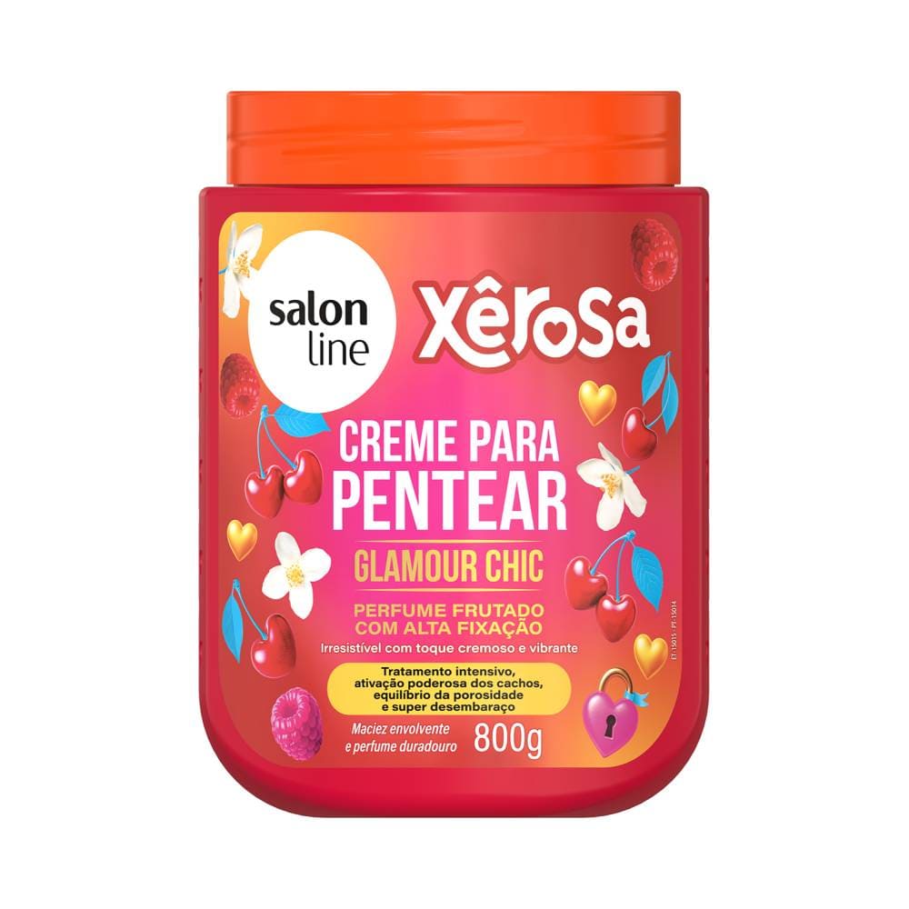 Creme para Pentear Salon Line Xêrosa Glamour Chic 800g embalagem frontal vermelha com tampa laranja
