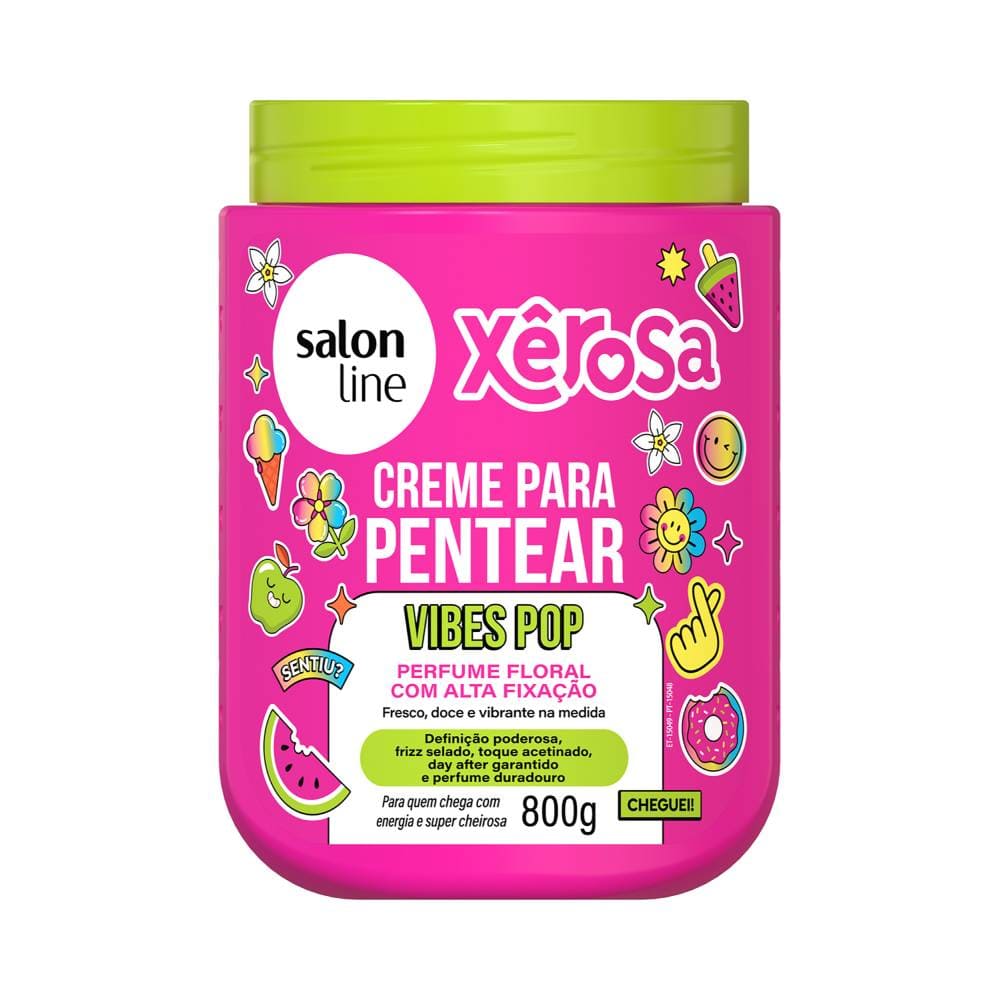 Creme para Pentear Salon Line Xêrosa Vibes Pop 800g embalagem rosa vibrante com tampa verde-limão
