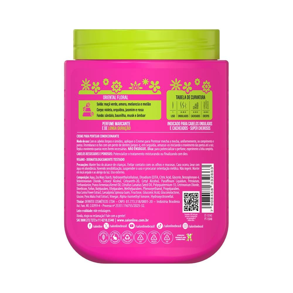 Parte traseira do Creme para Pentear Salon Line Xêrosa Vibes Pop 800g com informações do produto