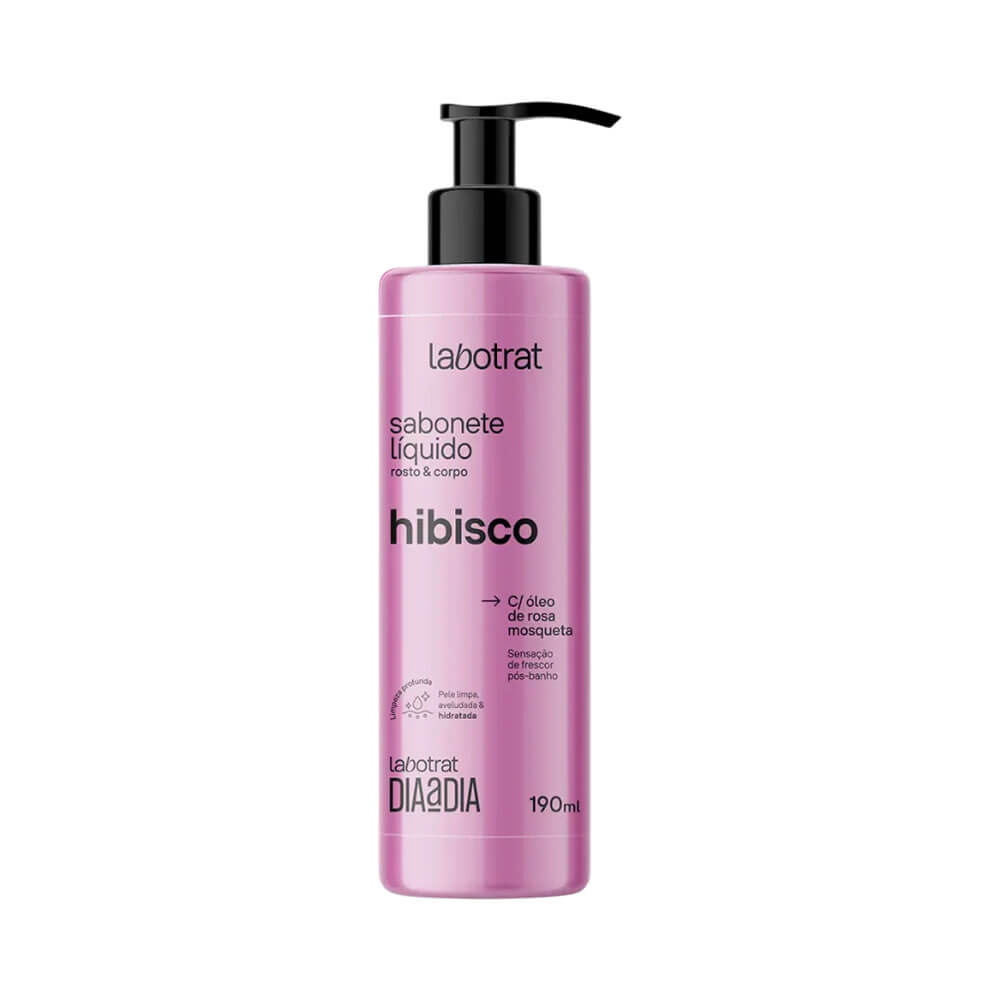 Sabonete Líquido Labotrat Dia a Dia Hibisco 190ml embalagem rosa com tampa pump preta