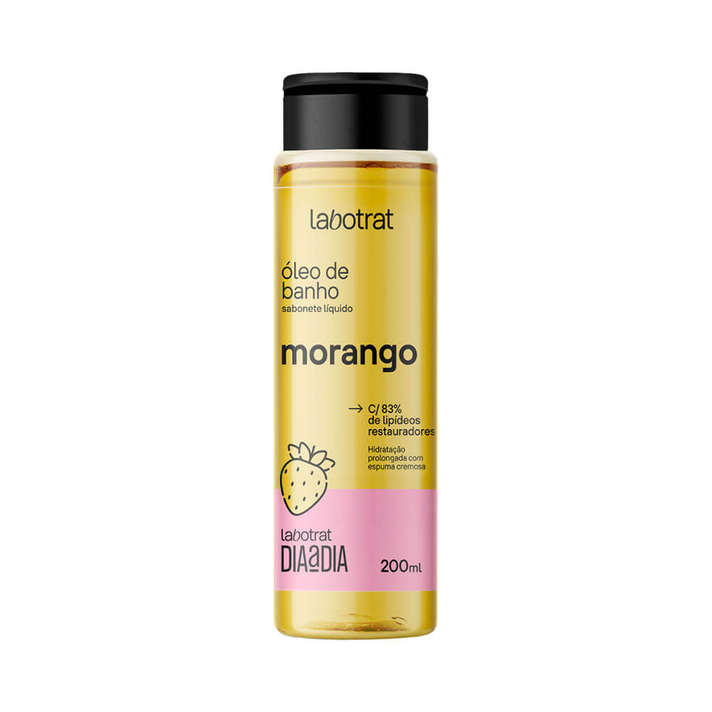 Sabonete em Óleo Labotrat Dia a Dia Morango 200ml em frasco amarelo com rótulo rosa
