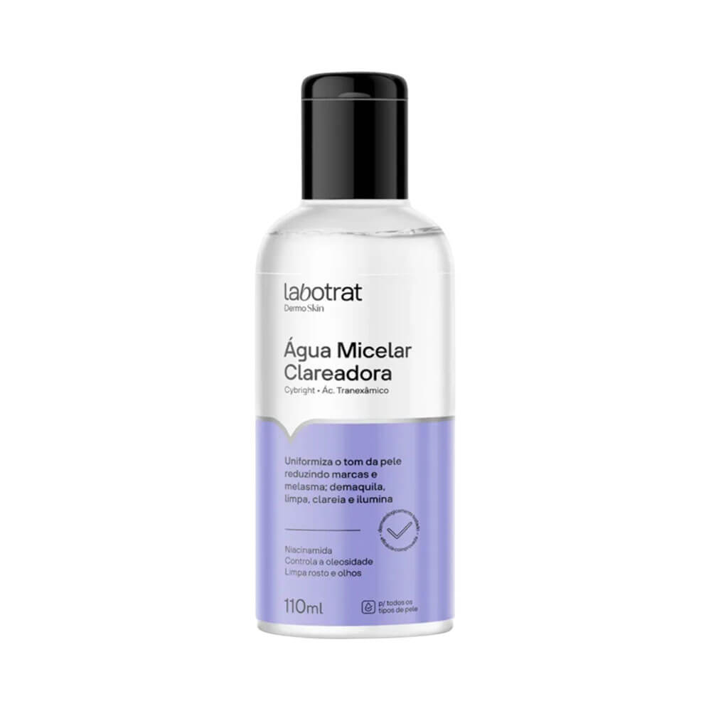 Detalhe do frasco de Água Micelar Labotrat Dermo Skin Clareadora 110ml.