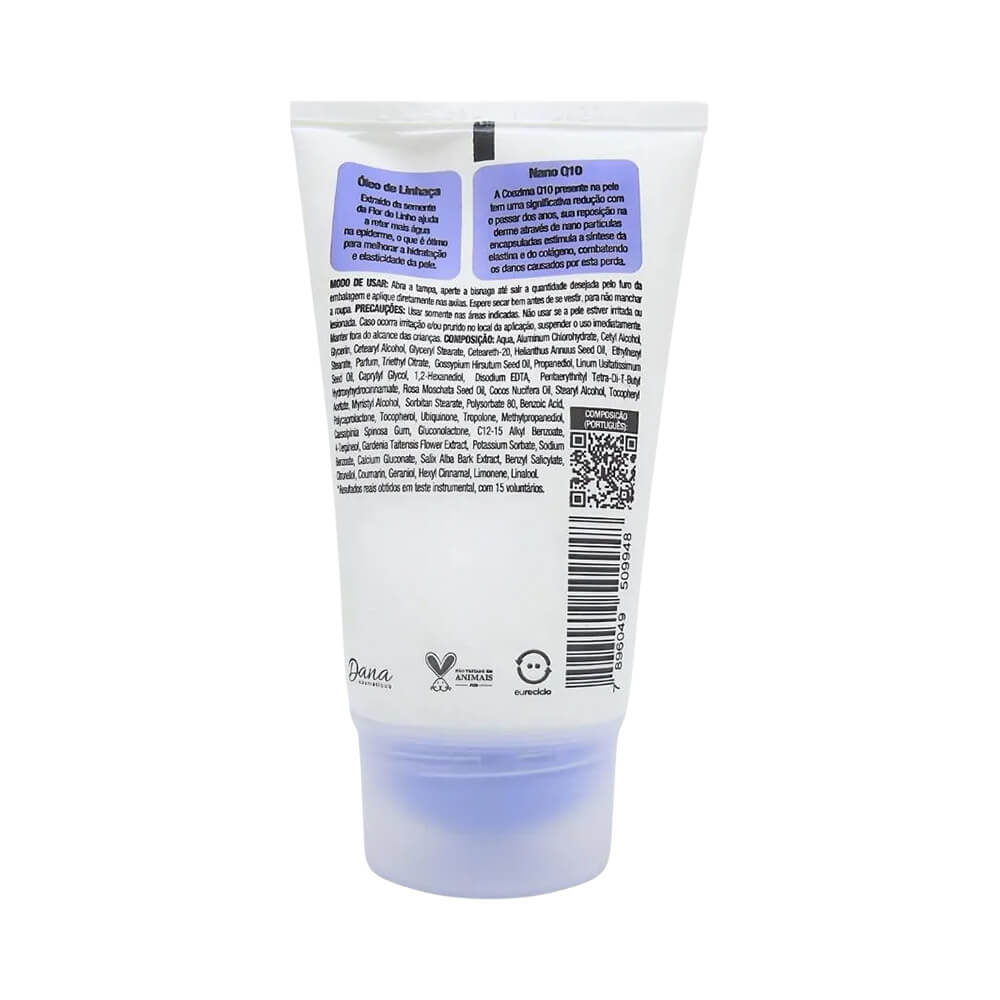 Parte traseira do Desodorante Creme Herbissimo Care Linhaça e Coenzima Q10 com informações detalhadas