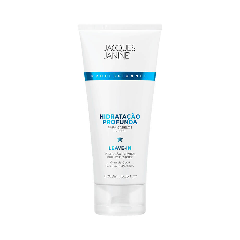 Leave-In Jacques Janine Hidratação Profunda 100ml em embalagem branca com detalhes azuis