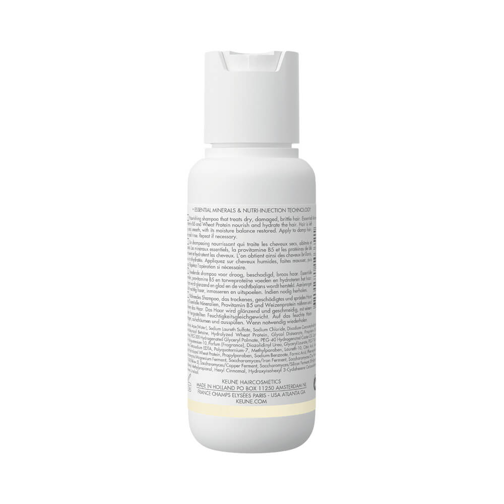 Verso da embalagem do Shampoo Keune Vital Nutrition 80ml com informações do produto