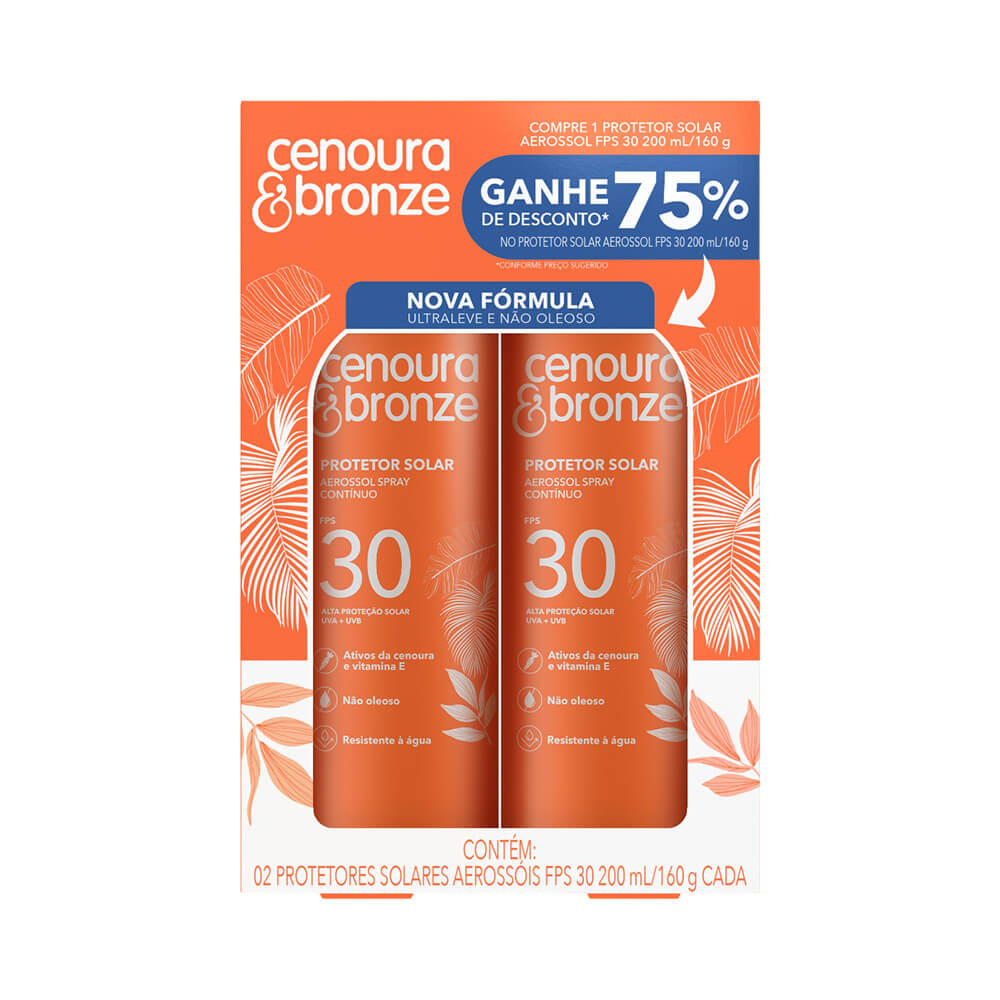 Kit Protetor Solar Aerosol Cenoura & Bronze FPS 30 200ml 2 Unidades