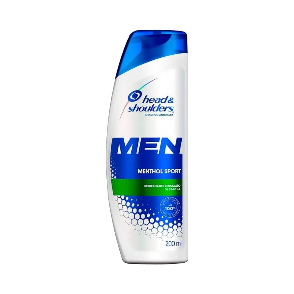 Shampoo Head & Shoulders Men Menthol Sport 200ml - embalagem branca com detalhes azuis e verdes