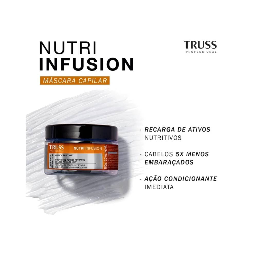 Máscara Truss Nutri Infusion 180g com textura do creme ao fundo