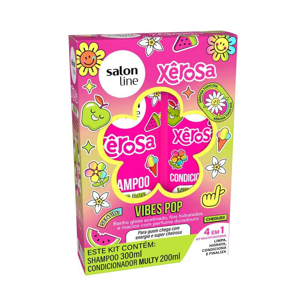 Kit Salon Line Xêrosa Vibes Pop mostrando shampoo e condicionador lado a lado