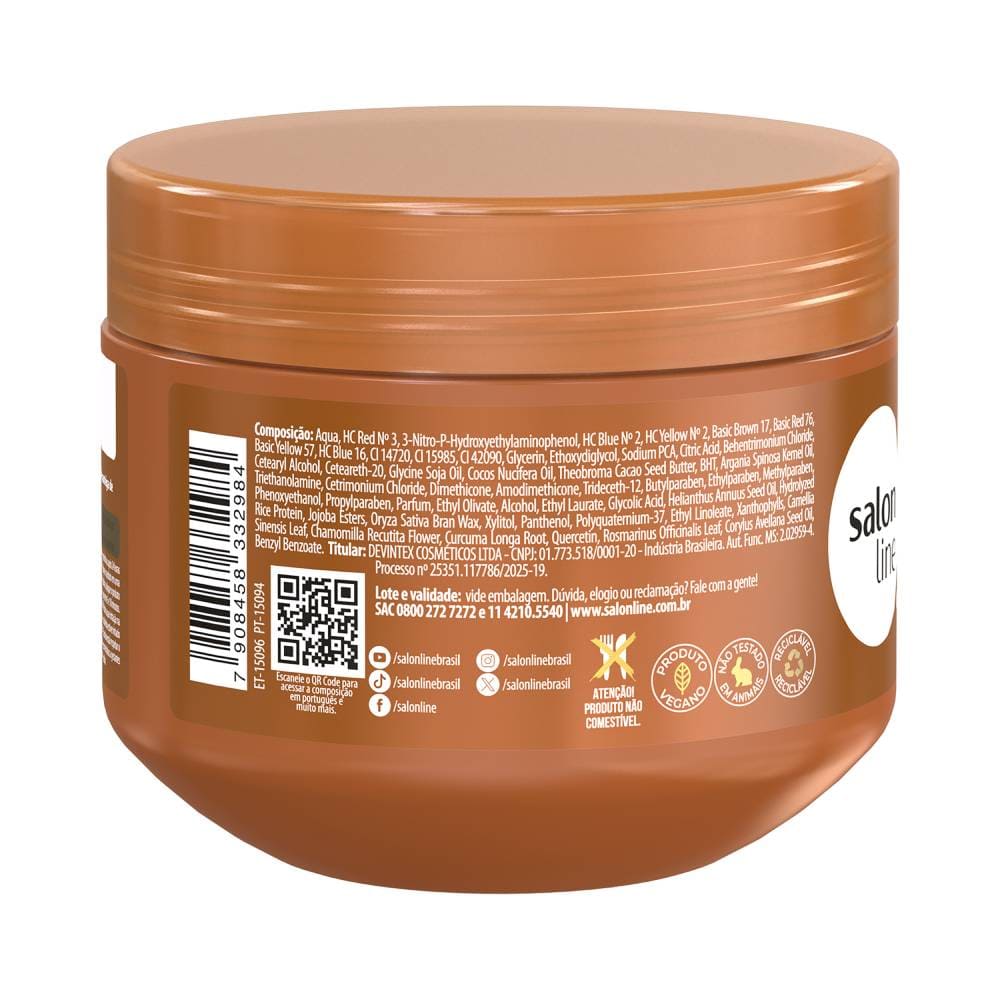 Máscara Matizadora Salon Line Meu Liso Chocolate Brilhante 300g embalagem lateral com ingredientes