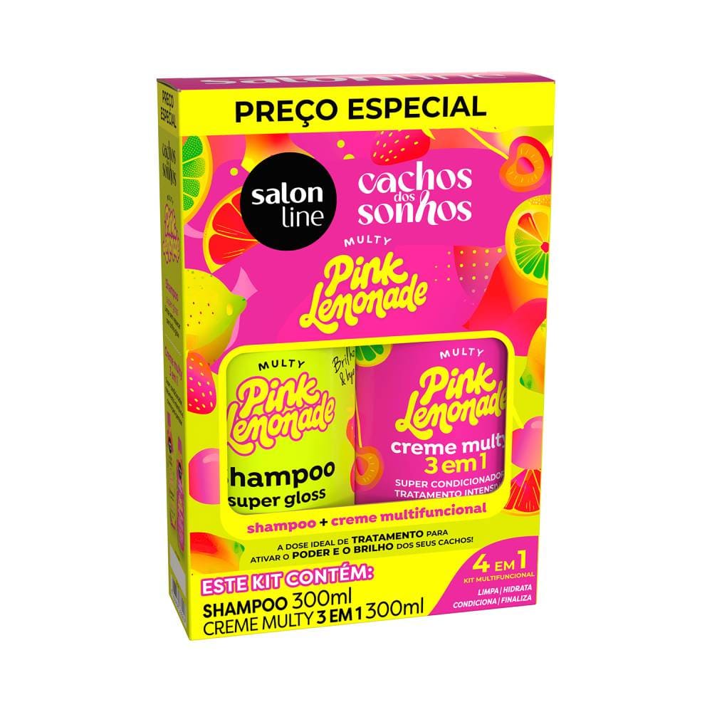 Detalhe das embalagens do Kit Salon Line Multy Shampoo e Creme 3 em 1 Pink Limonade