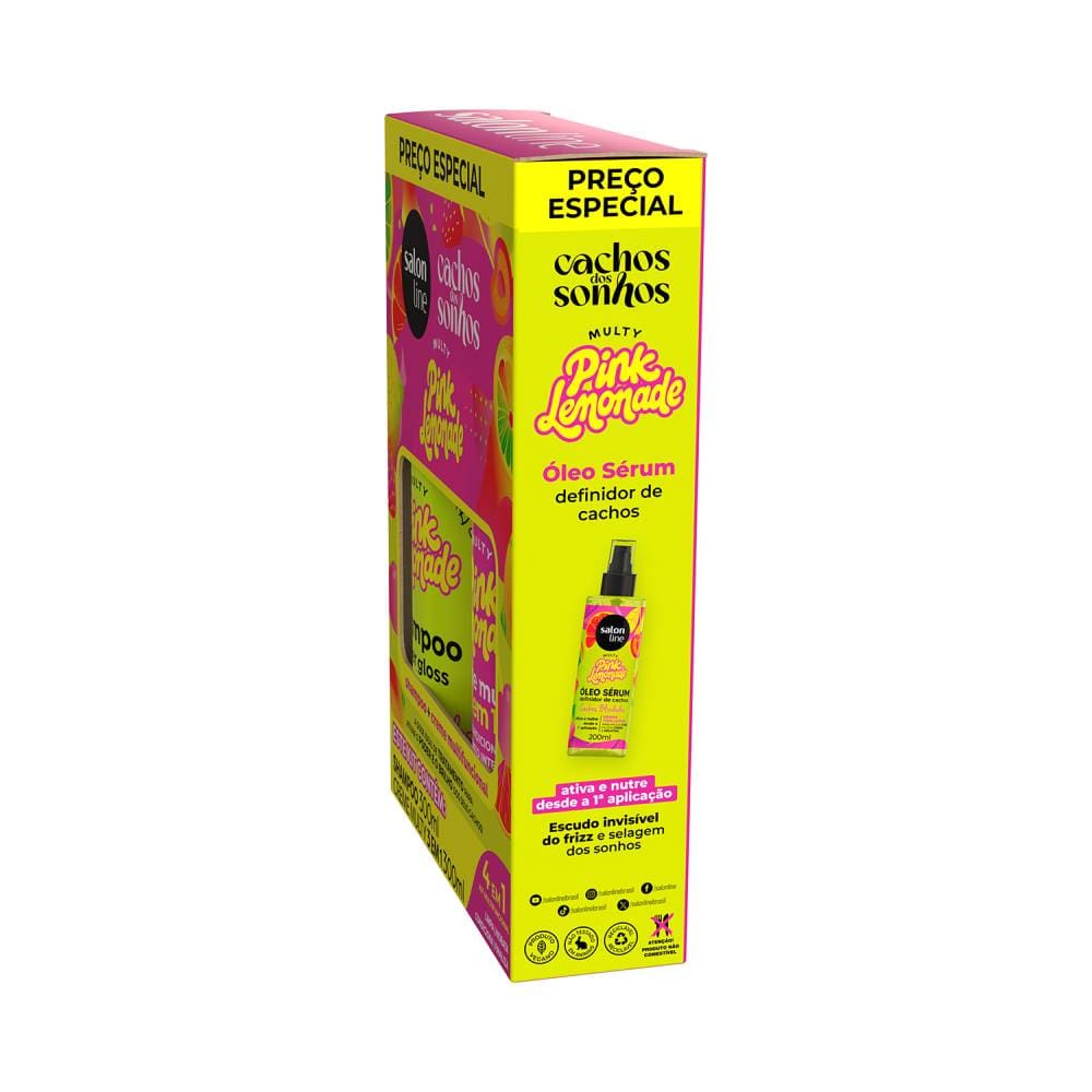 Detalhes do creme multifuncional e shampoo do Kit Salon Line Multy Pink Limonade