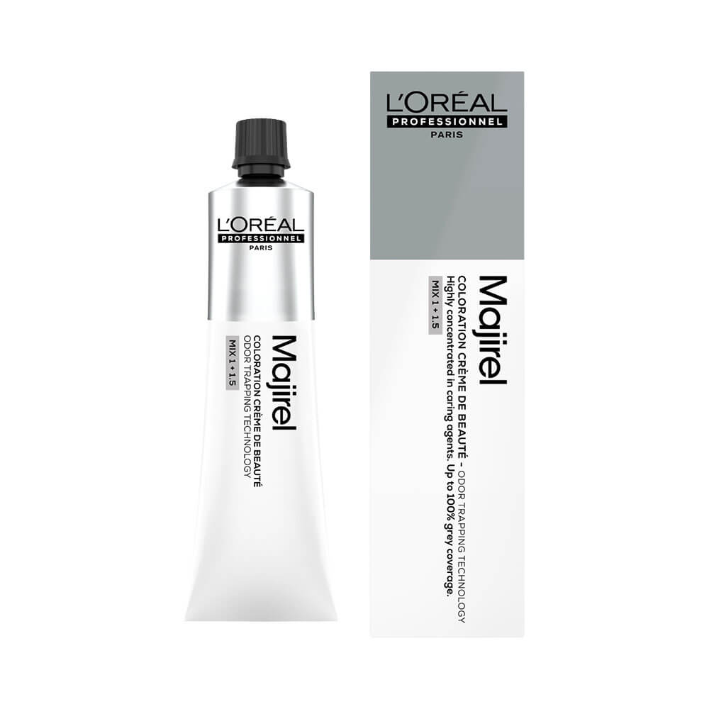 Tubo de coloração L'Oréal Professionnel Majirel 9 Louro Muito Claro ao lado da embalagem