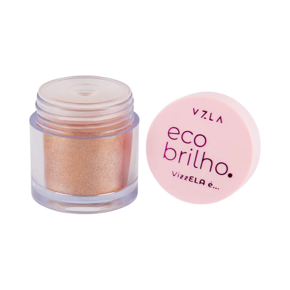 Sombra Vizzela Eco Brilho Ela É Inspiradora 06 em embalagem transparente com tampa rosa vista lateral