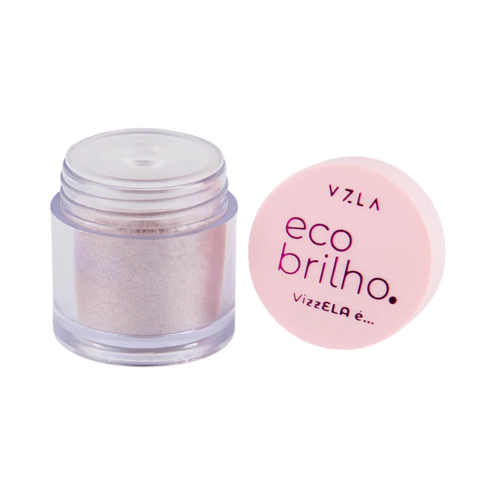 Frasco de sombra em brilho rosa com glitter, tampa transparente mostrando o conteúdo rosa com glitter.