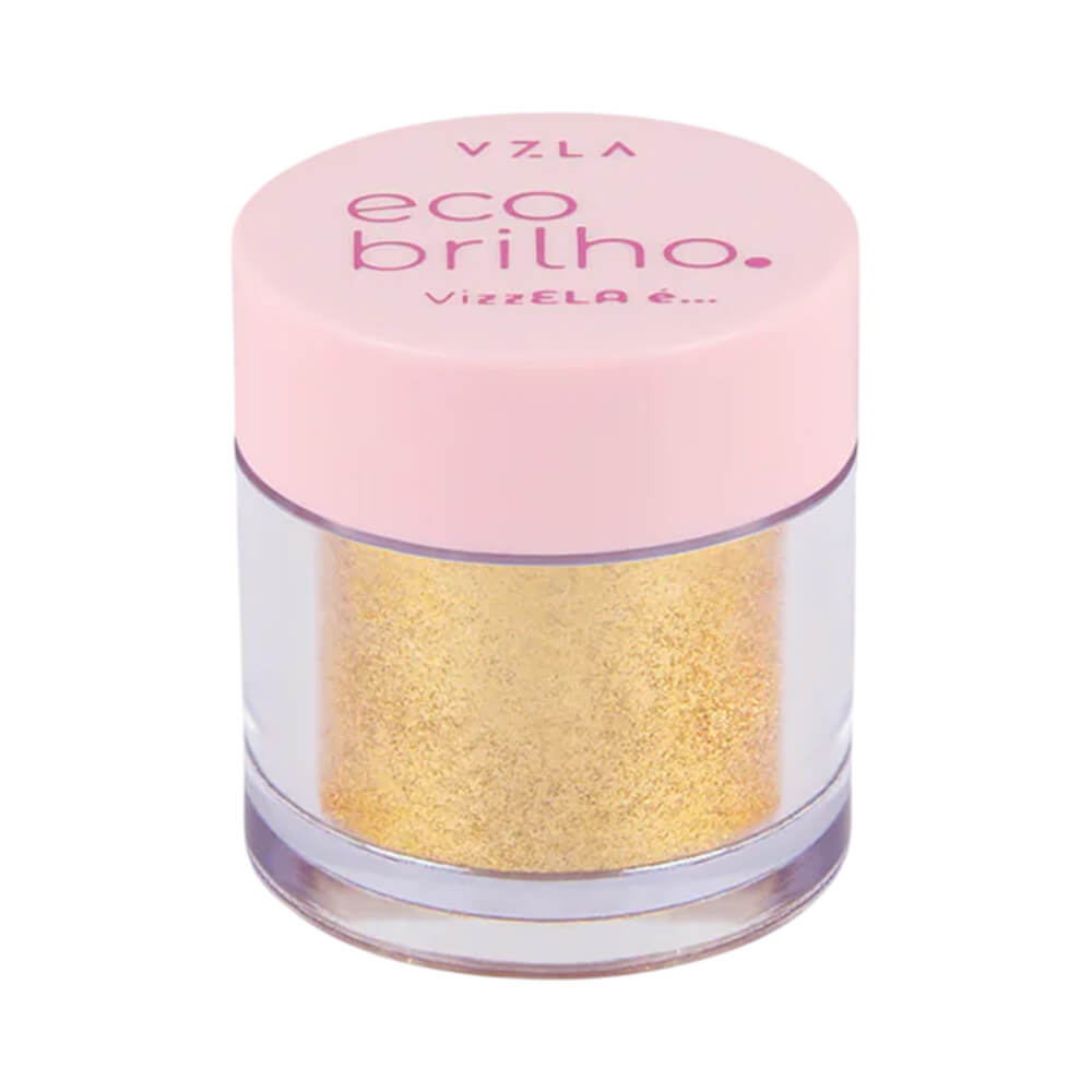 Sombra Vizzela Eco Brilho Ela É Elegante 01 em jarra transparente com brilho dourado