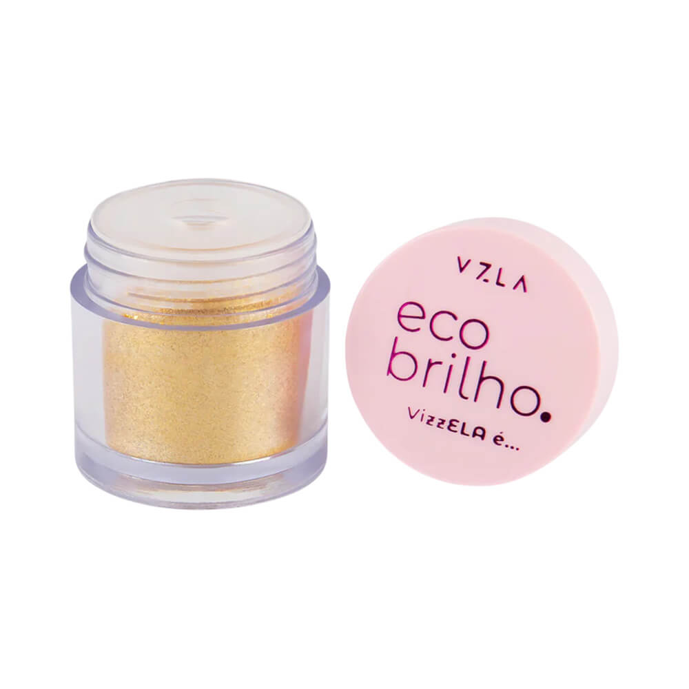 Sombra Vizzela Eco Brilho Ela É Elegante 01 em embalagem transparente com tampa rosa