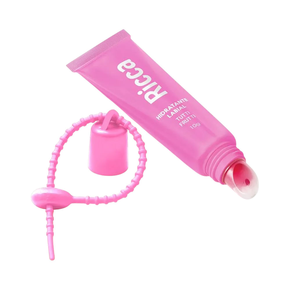 Hidratante Labial Ricca Tutti Frutti em tubo rosa com rótulo branco, 10g.