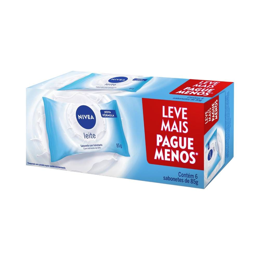 Embalagem com 6 sabonetes Nivea Leite 85g cada