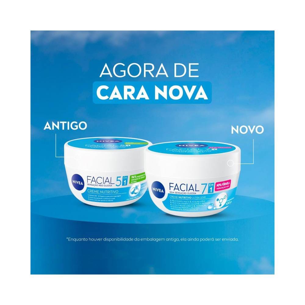 Pote aberto do Creme Facial Nivea Nutritivo mostrando textura cremosa e leve