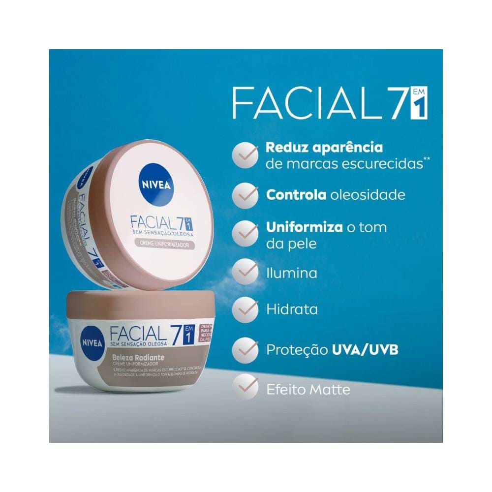 Hidratante NIVEA 7 em 1 Beleza Radiante com fundo colorido