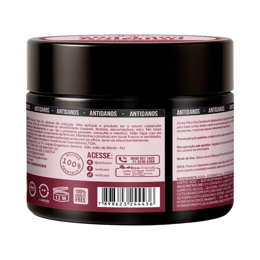 Embalagem traseira da Máscara Widi Care Pré e Pós Química 300g