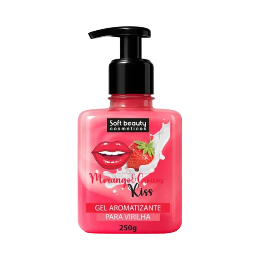 Frasco do gel creme aromatizante para virilha Soft Beauty Morango & Cream 250g