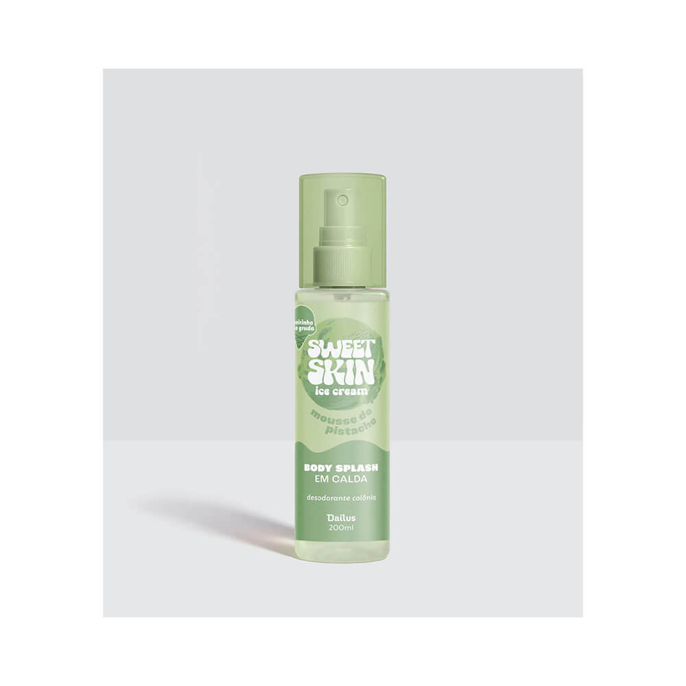 Body Splash Dailus Sweet Skin Ice Cream Mousse de Pistache embalagem spray translúcida verde claro