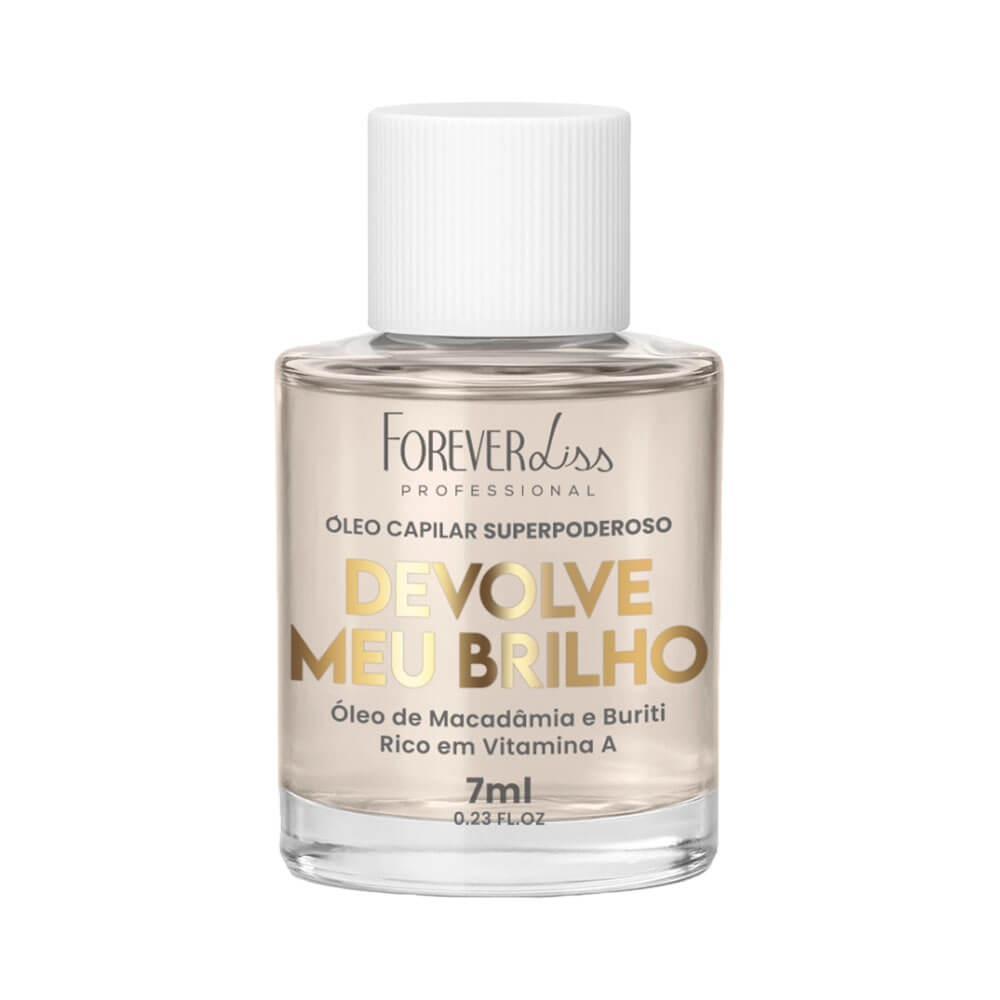 Frasco de óleo capilar Forever Liss Superpoderoso Devolve Meu Brilho, 7ml, em fundo branco