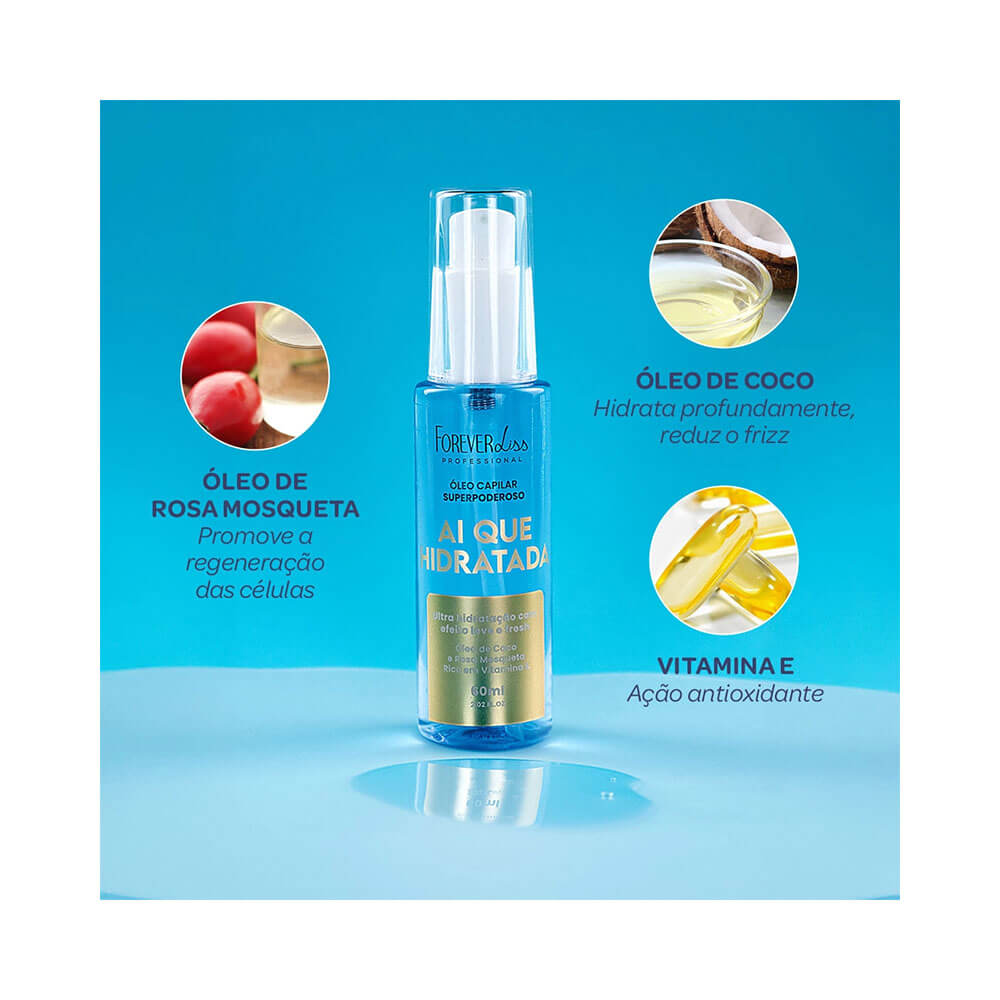 Frasco do Óleo Capilar Forever Liss com design moderno e aplicador prático