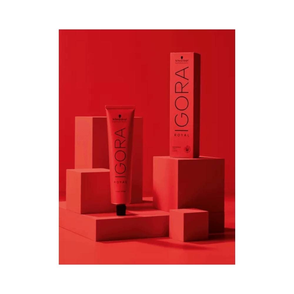 Tubo da coloração Igora Royal destacando embalagem sustentável e materiais reciclados