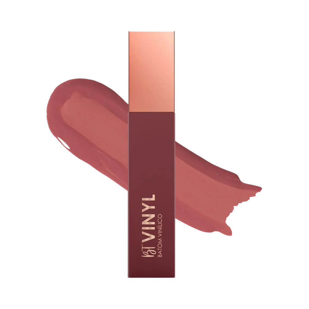 Batom Líquido Bruna Tavares Vinyl Livia aplicado em papel branco, mostrando textura e acabamento vinílico.