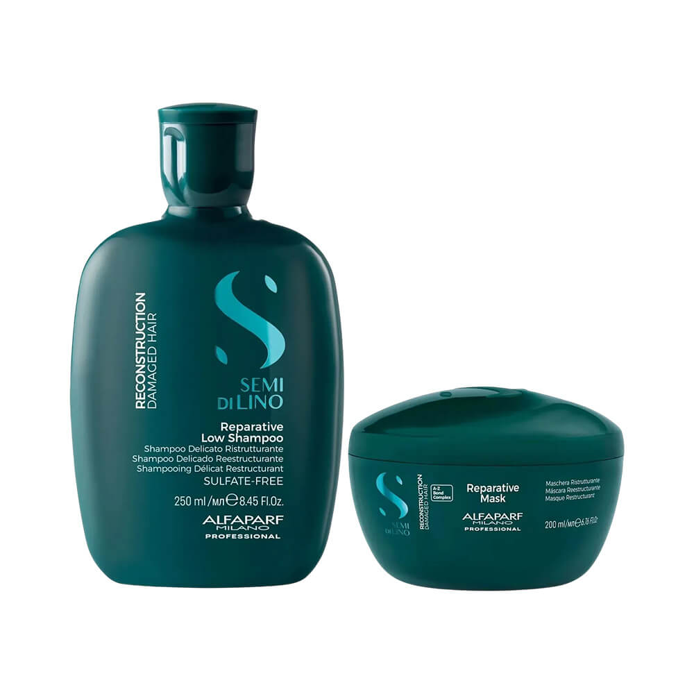 Kit Alfaparf Semi Di Lino Reconstruction com shampoo e máscara para cabelos danificados