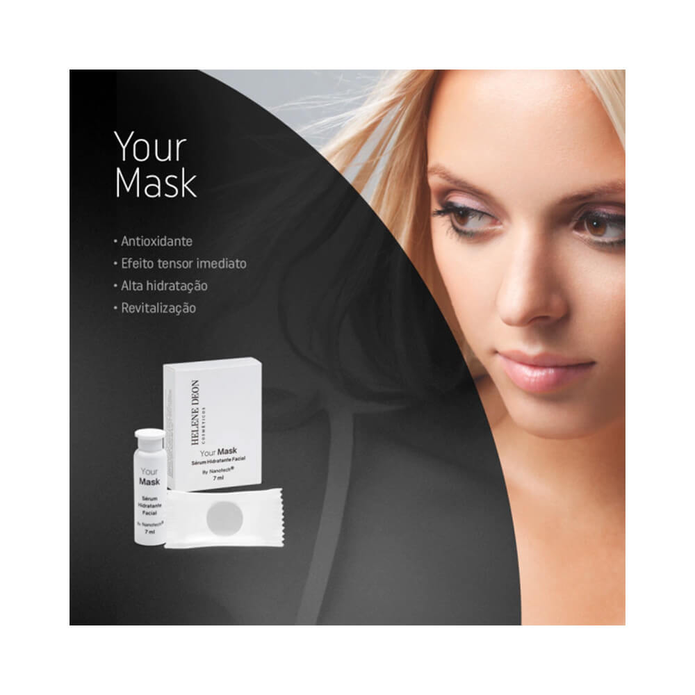 Imagem promocional do Sérum Facial Your Mask Helene Deon com benefícios destacados