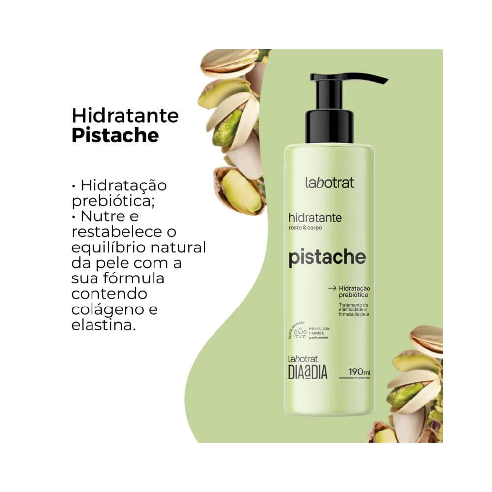 Frasco de hidratante da marca Labotrat com aroma de pistache
