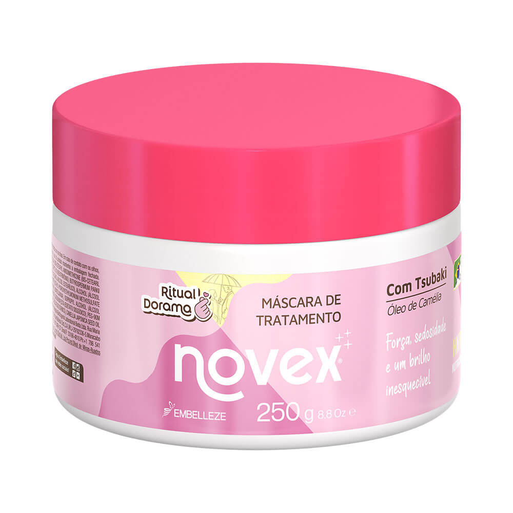 Máscara Capilar Novex Ritual Dorama 250g em embalagem rosa clara com tampa rosa vibrante