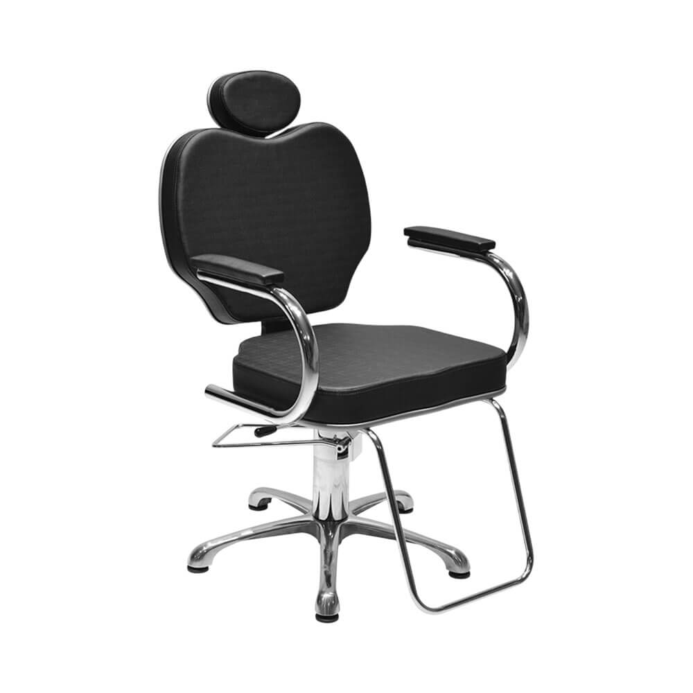 Cadeira Terra Santa Gobbi Reclinável com estofado preto e estrutura prata envelhecido