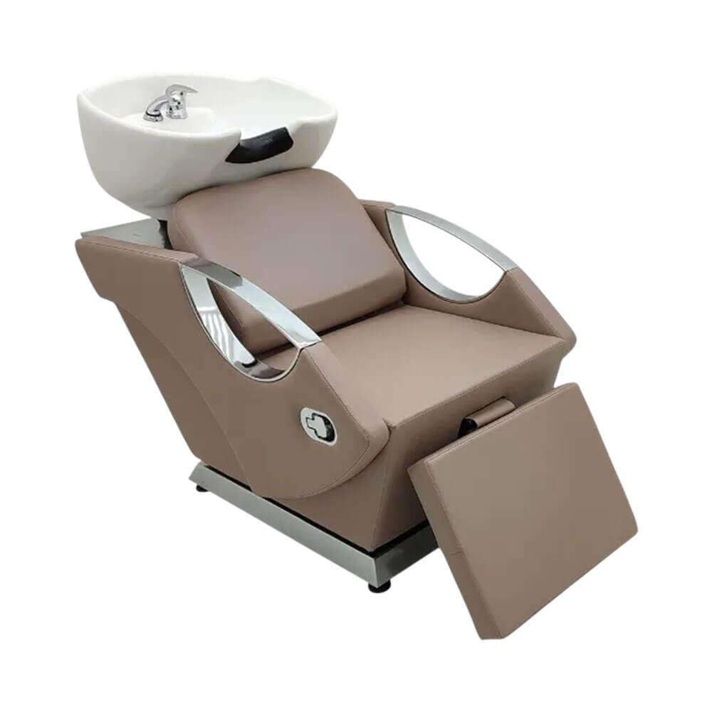 Lavatório Terra Santa Dali com apoio para pernas estendido, estrutura cromada e cuba branca de cerâmica