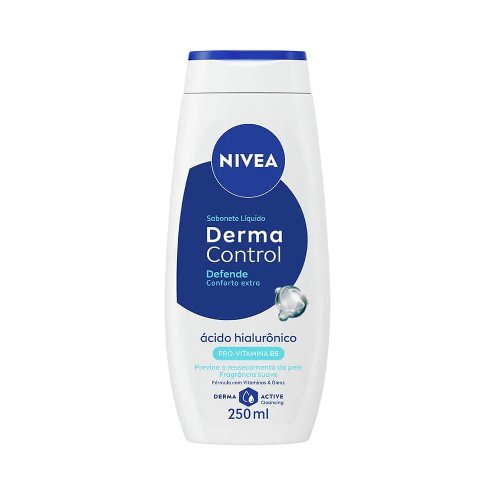 Sabonete Líquido Nivea Derma Control 250ml embalagem branca com tampa azul