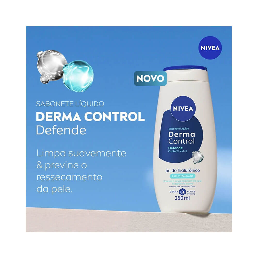 Sabonete Líquido Nivea Derma Control 250ml com fundo azul