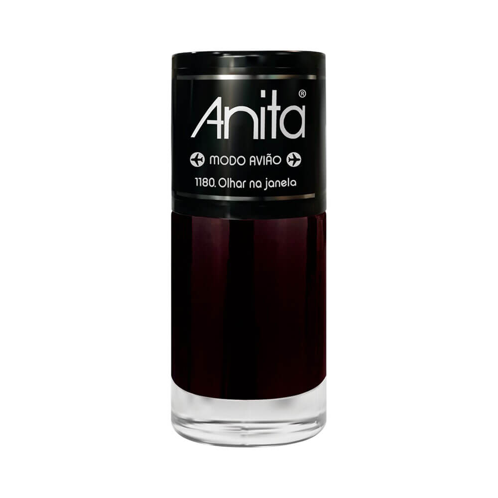 Esmalte Anita Modo Avião Olhar na Janela - frasco com tampa preta fosca, cor vinho intenso