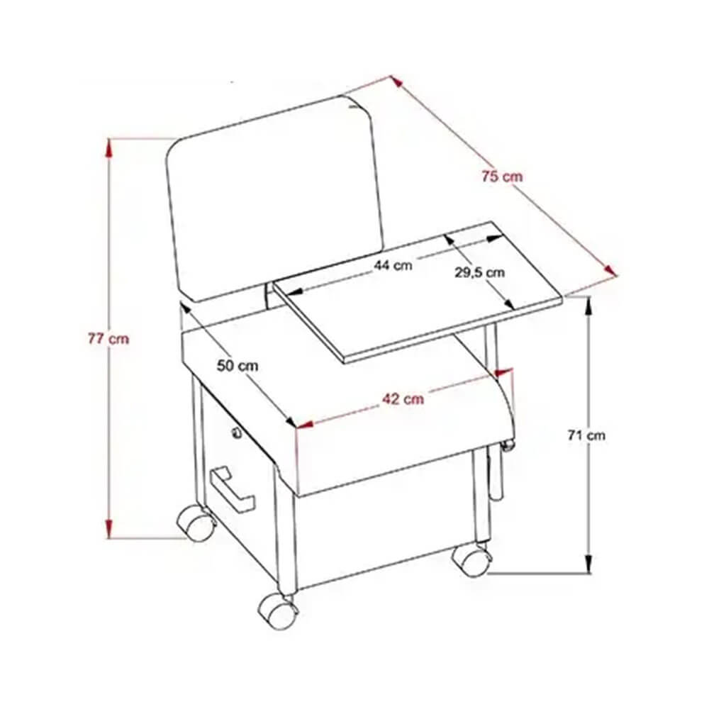 Desenho técnico da cadeira Ciranda Kixiki Vicenza com dimensões detalhadas
