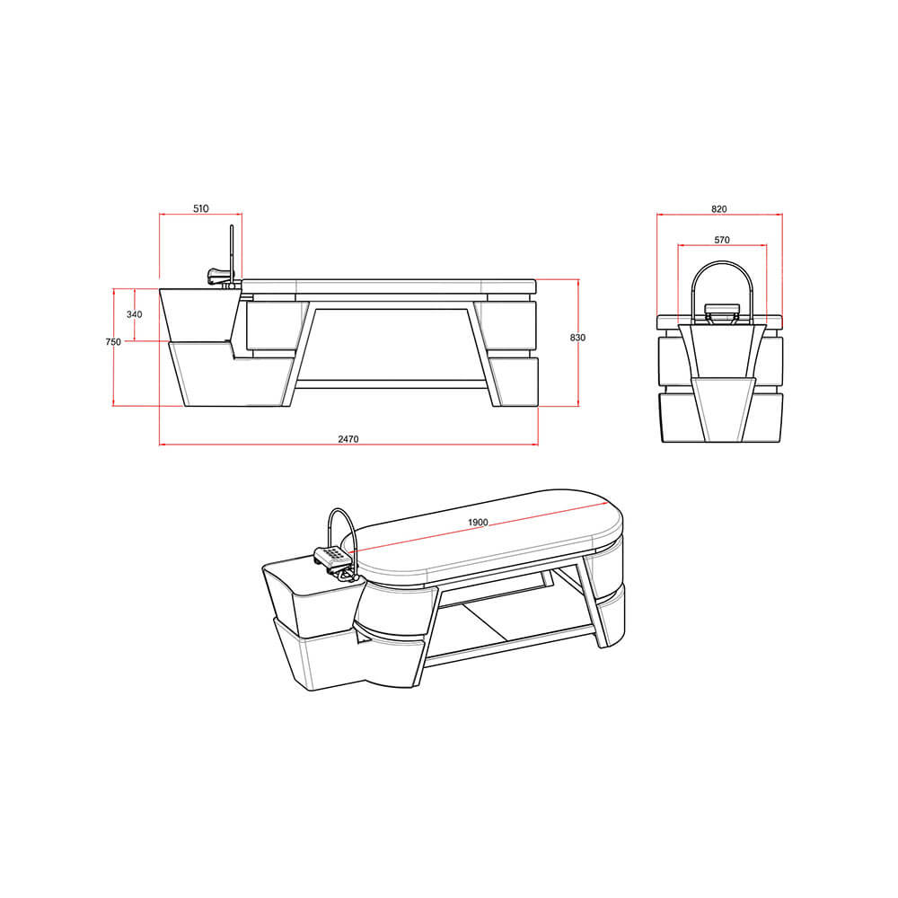 Desenho técnico do Lavatório Kixiki Spa Levitá mostrando dimensões e design