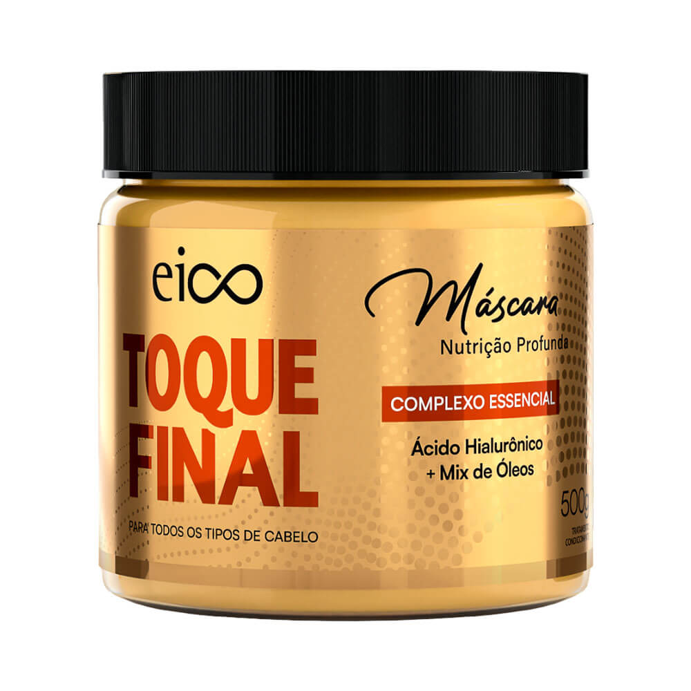 Máscara Capilar Eico Toque Final 500g - pote dourado com tampa preta
